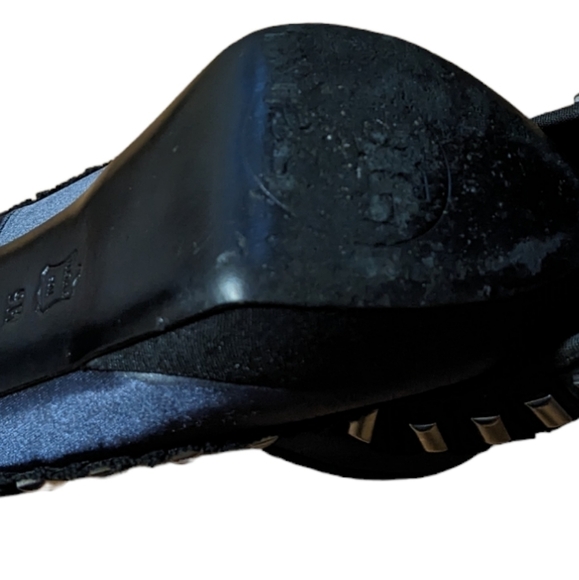 Tori Burch Erinn Satin platform size 9m. Navy blue black studs peek a boo toe - Picture 4 of 8